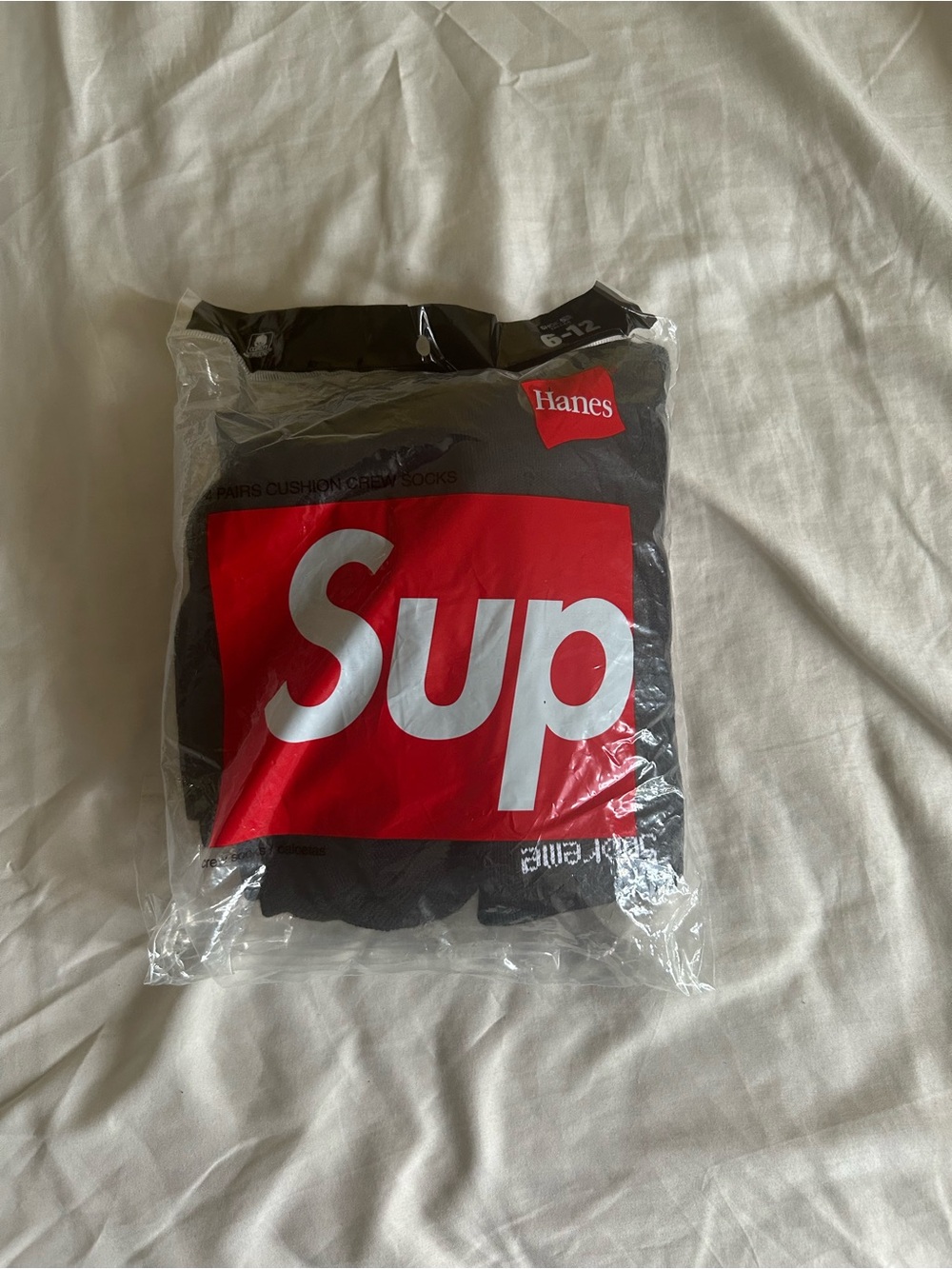 Supreme x Hanes Black Crew Socks with Red Box Logo